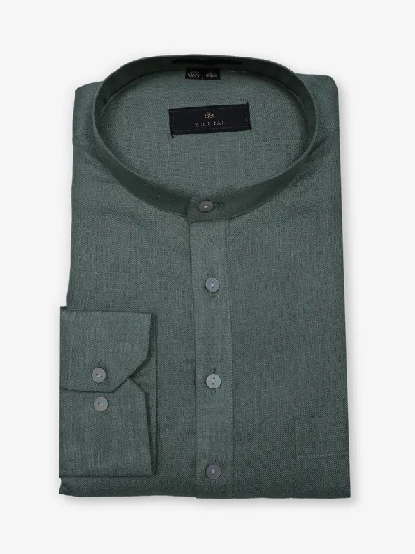 ZILLIAN plain green cotton shirt