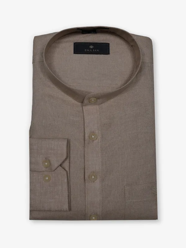 ZILLIAN plain khakhi cotton shirt
