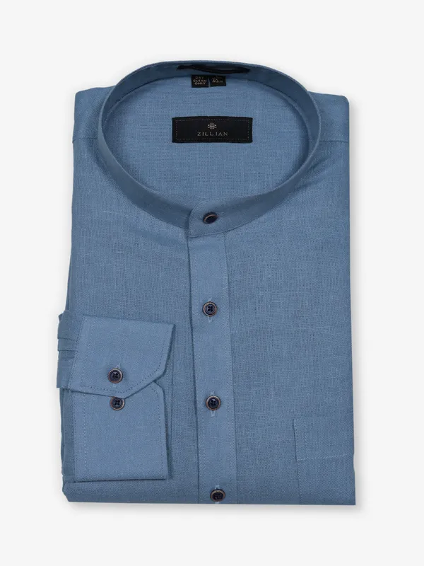 ZILLIAN plain light blue cotton kurta style shirt