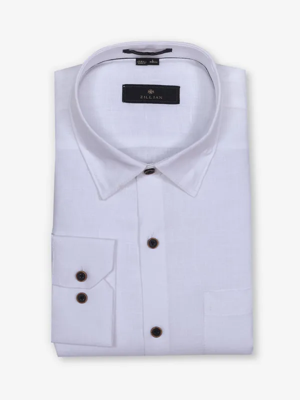 ZILLIAN plain white linen formal shirt
