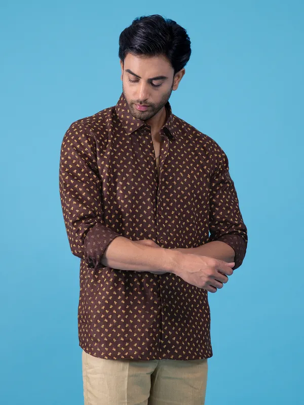ZILLIAN printed brown cotton shirt