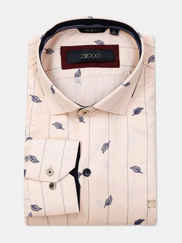 Zillian printed peach cotton formal shirt