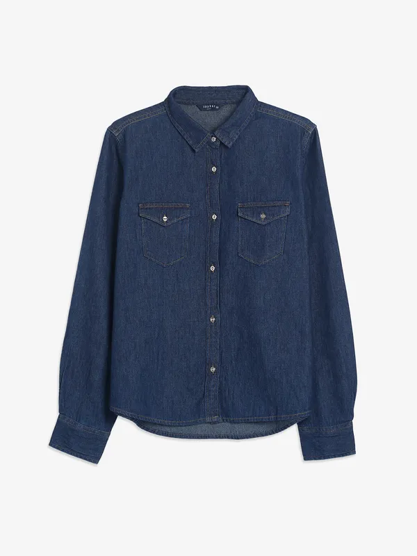 SPYKAR dark blue plain denim shirt