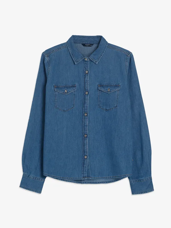 SPYKAR blue plain denim shirt