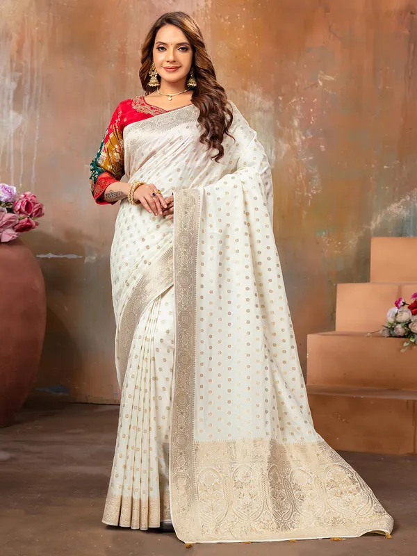 Trendy dola silk off-white saree