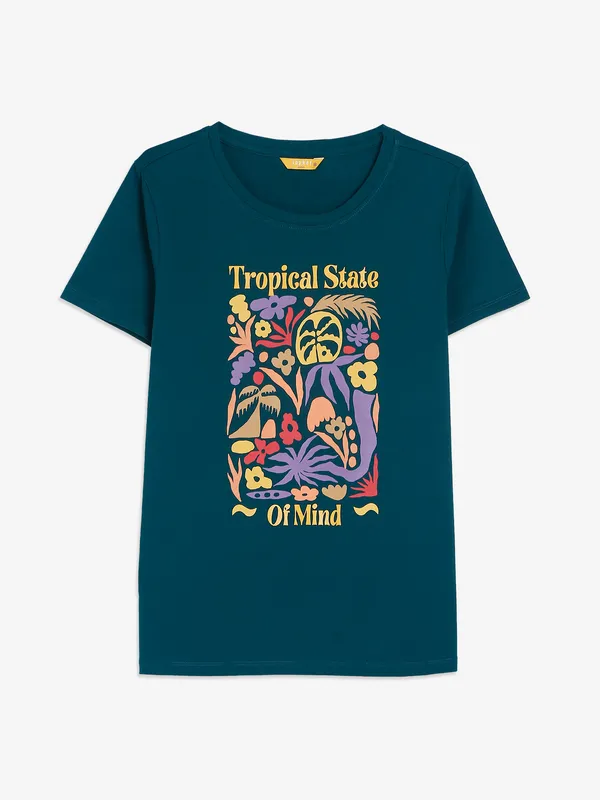 SPYKAR teal blue printed t-shirt