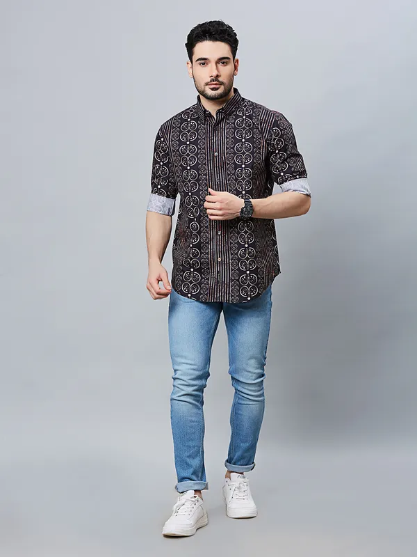 River Blue latest printed navy cotton shirt