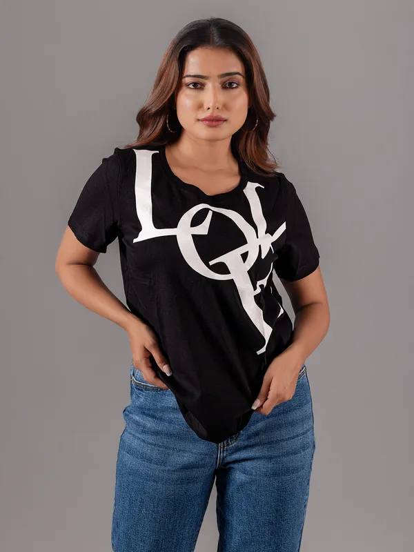 VERO MODA black printed cotton t-shirt