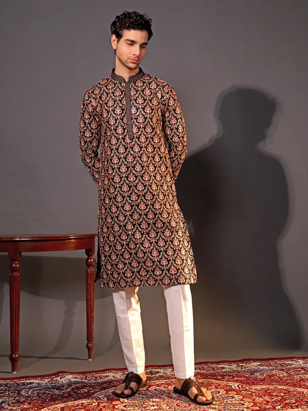 Black embroidery cotton kurta suit