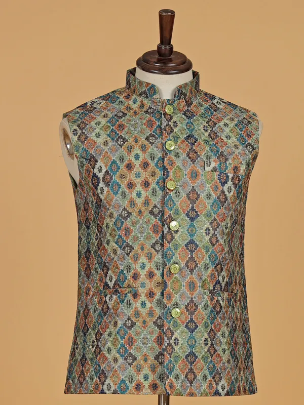 Trendy green terry rayon waistcoat