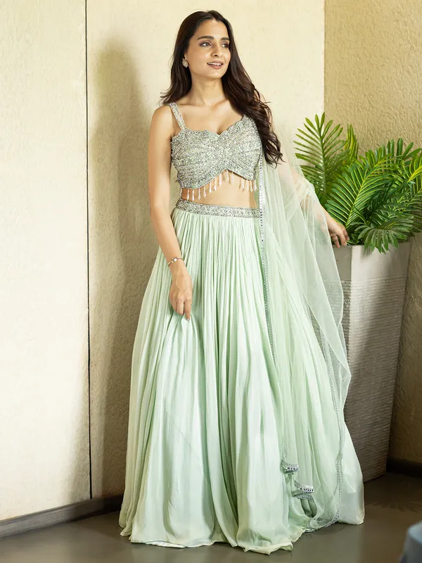 Latest pista green wedding style lehenga choli