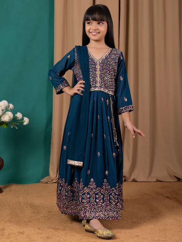 Elegant blue cotton anarkali salwar suit for girls