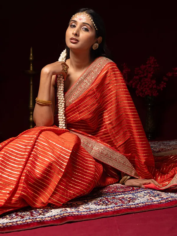 Attractive orange saree in georgette