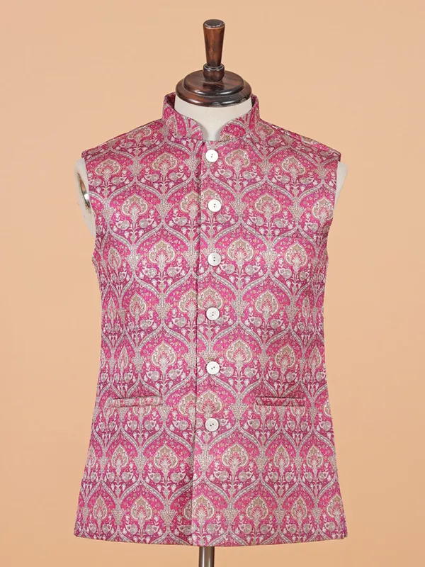 Magenta printed silk waistcoat for men