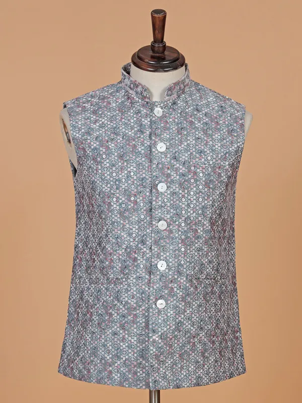 Charming cotton grey waistcoat with print