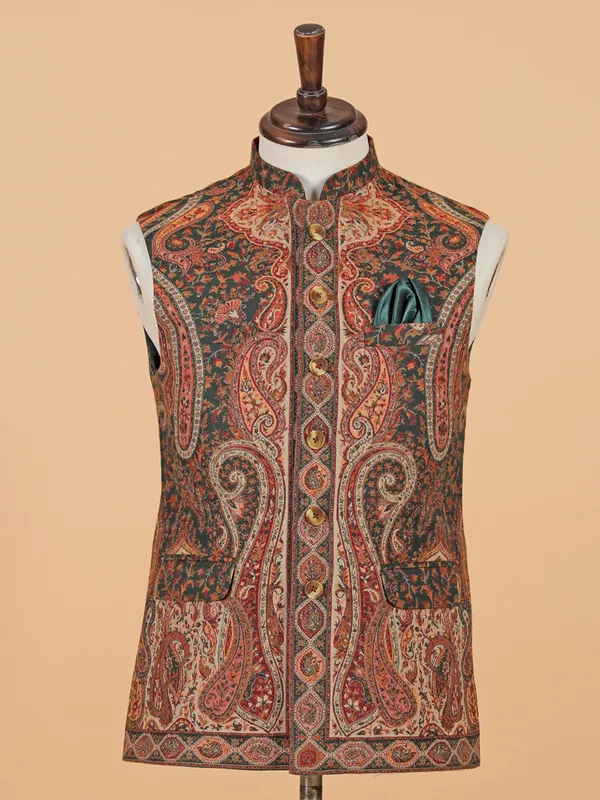 Multi coloured stylish printed waistcoat