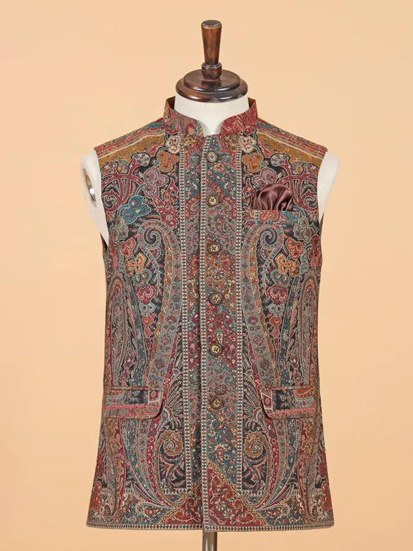 Multi coloured silk waistcoat for men