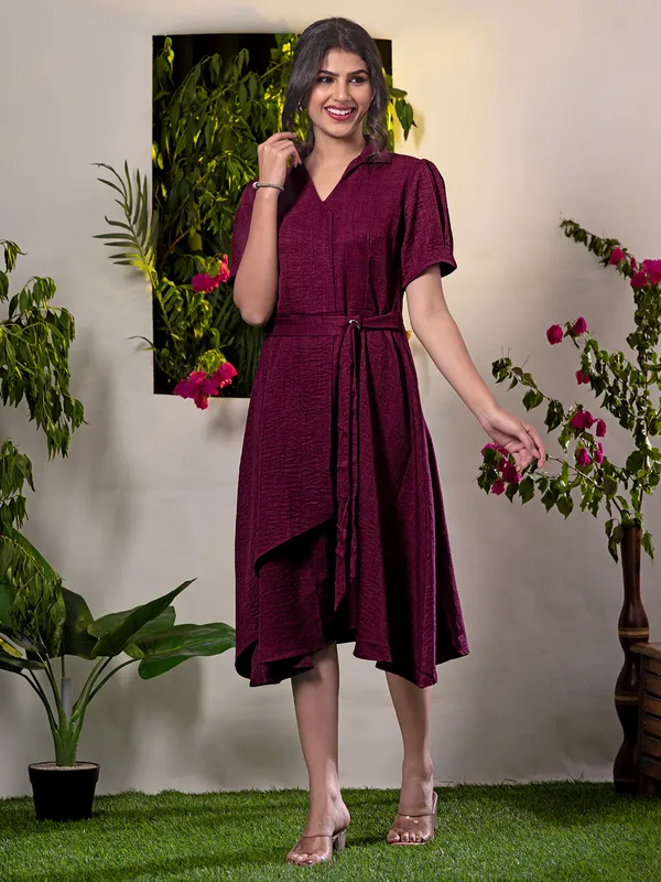 Wine cotton dress for women