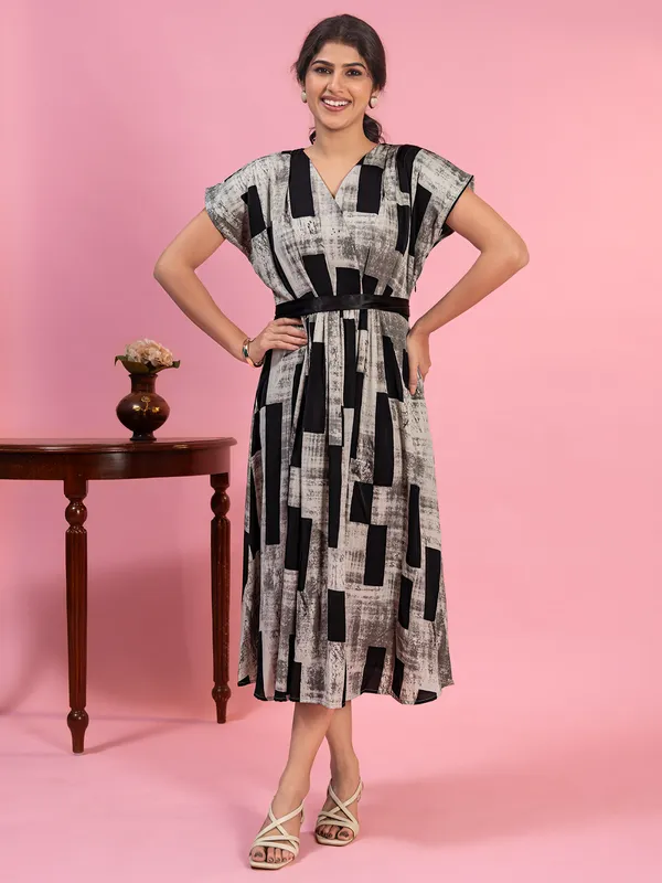 Grey printed cotton dress for wome