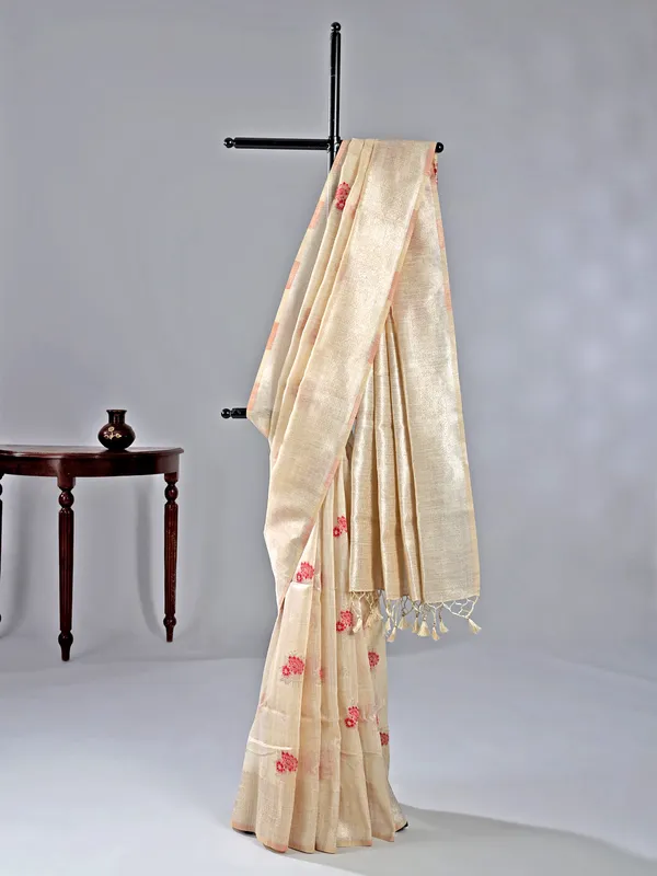 Maroon and beige semi cotton silk for women