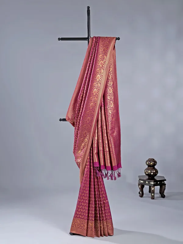 Wine silk saree with unstitched blouse