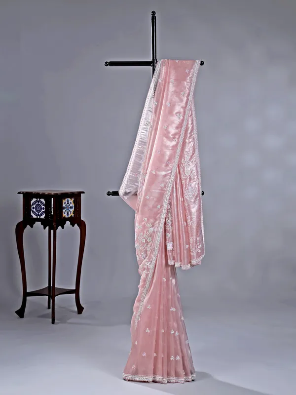 Light peach organza saree for party elegance