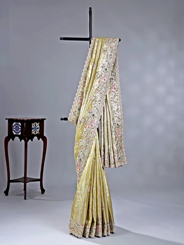 Yellow kanjivaram silk saree with zari work