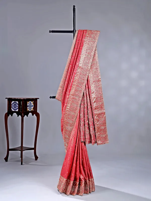 Red kanjivaram silk saree with gota work