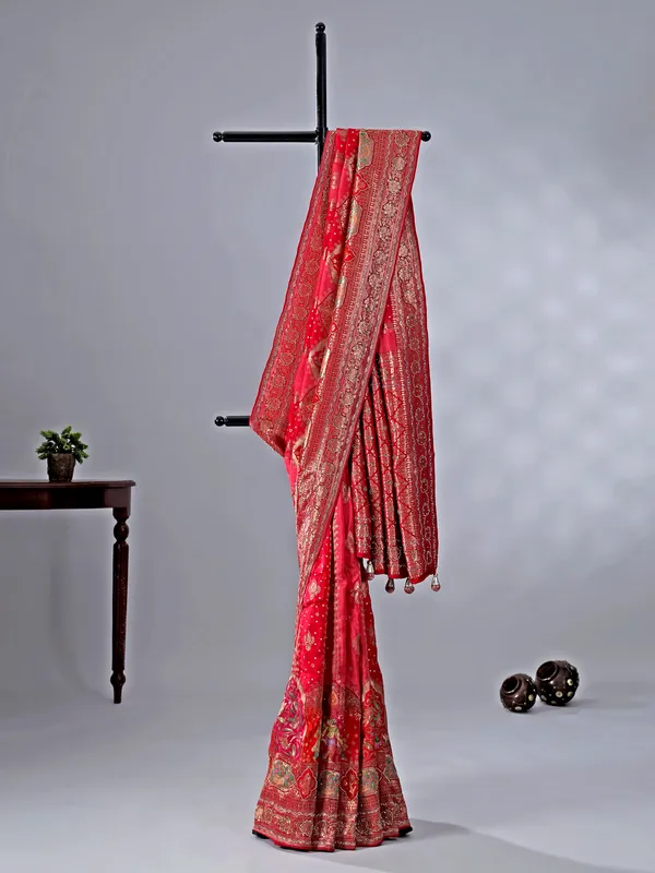 Maroon silk wedding wear saree with zari weaving