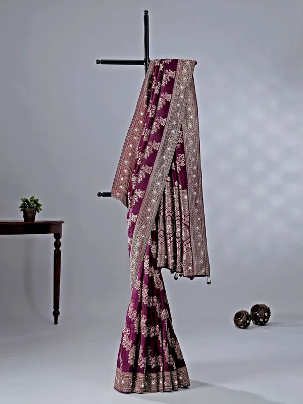 Wine silk saree with festive glow