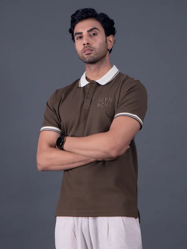 FLYING MACHINE polo neck dark brown t-shirt