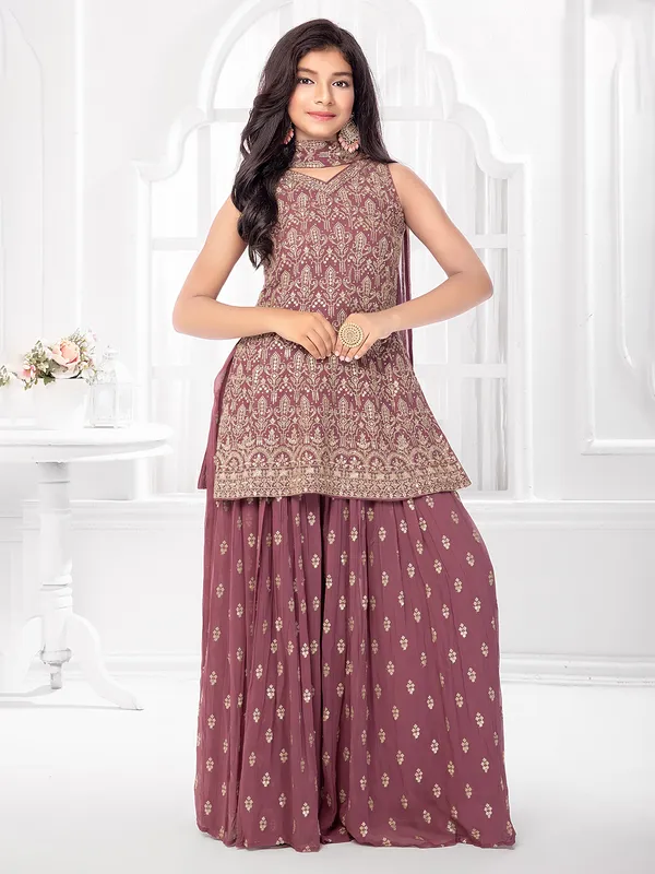 Onion pink georgette palazzo set with dupatta