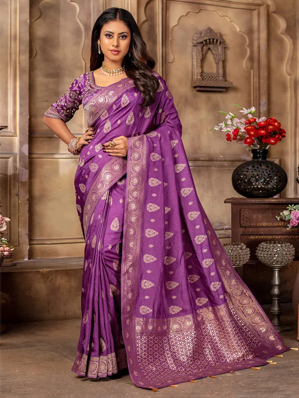 Dola silk purple saree for wedding