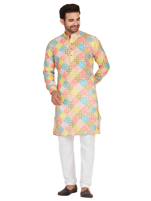 Multi color bandhej printed kurta