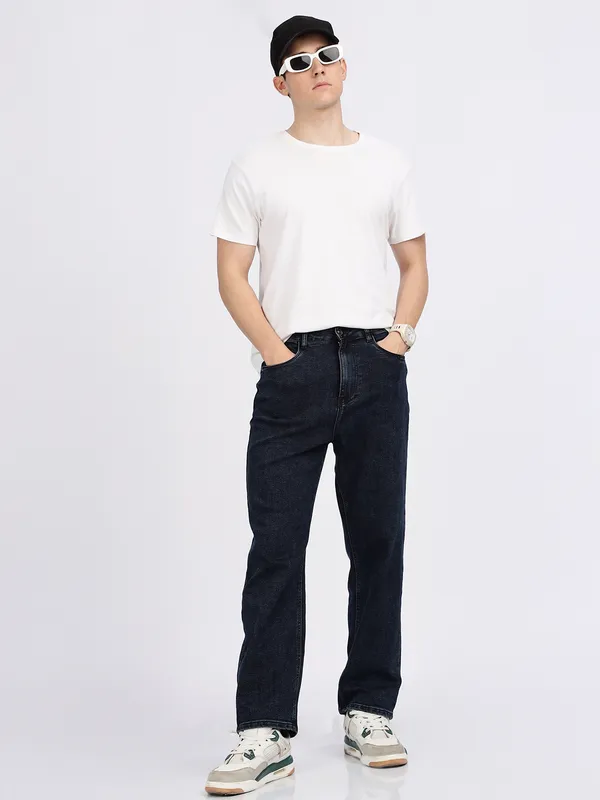 REX STRAUT dark blue solid jeans for mens