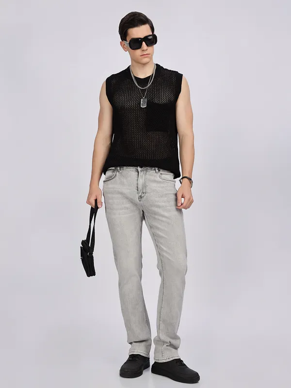 REX STRAUT solid grey denim jeans for mens