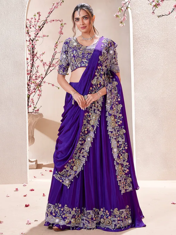 Elegant dark purple chiifon lehenga choli