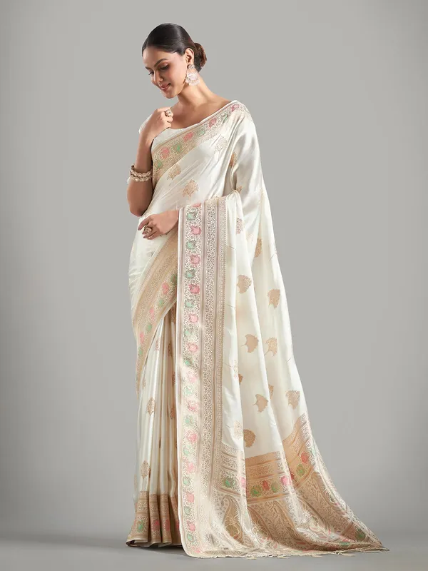 Off-white thread weaving banarasi silk saree