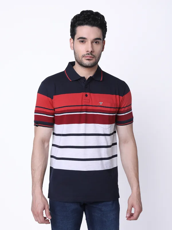 Shop Tessio Men Regular Fit Striped T-Shirt Online