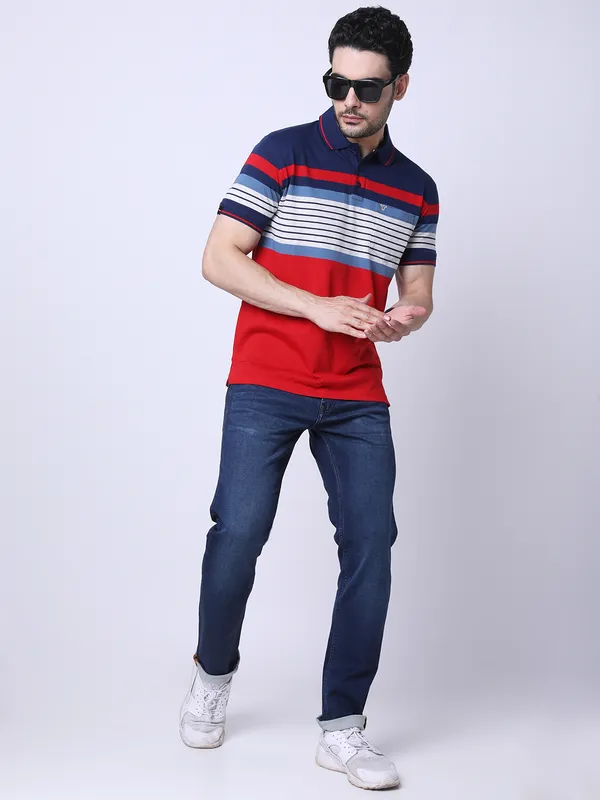 Shop Tessio Men Regular Fit Striped T-Shirt Online