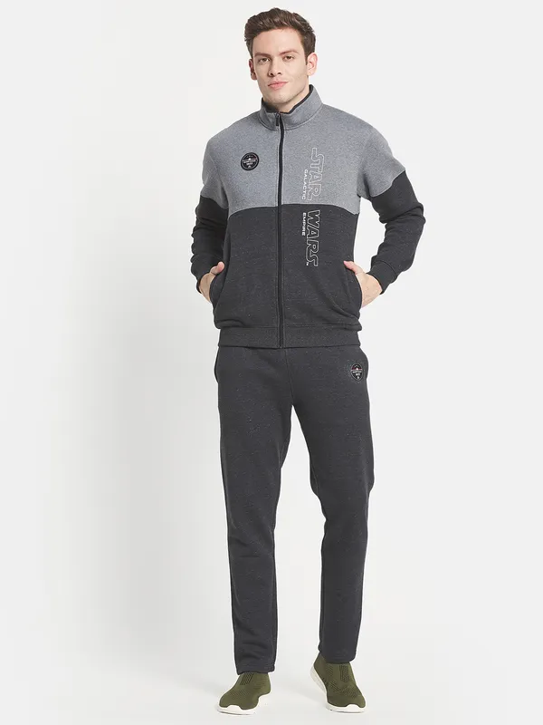 Men Grey Colourblocked Cotton Track Suit