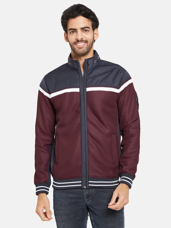 Octave Men Maroon Colourblocked Sweatshirt