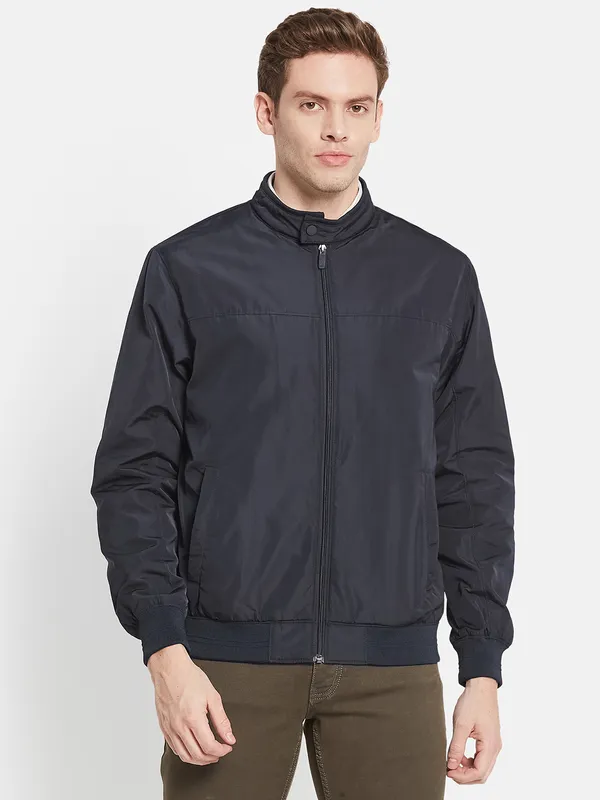 Men Navy Blue Bomber Jacket