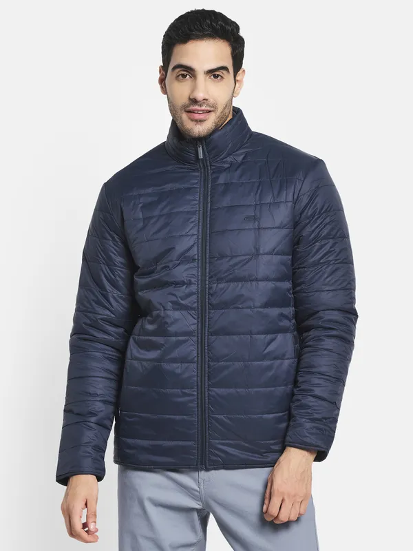 Men Navy Blue Padded Jacket