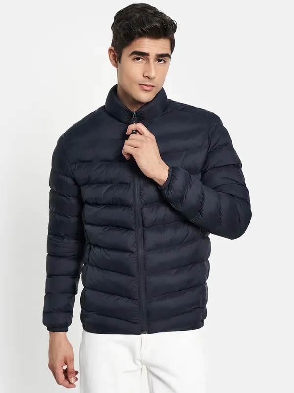 Men Navy Blue Puffer Jacket