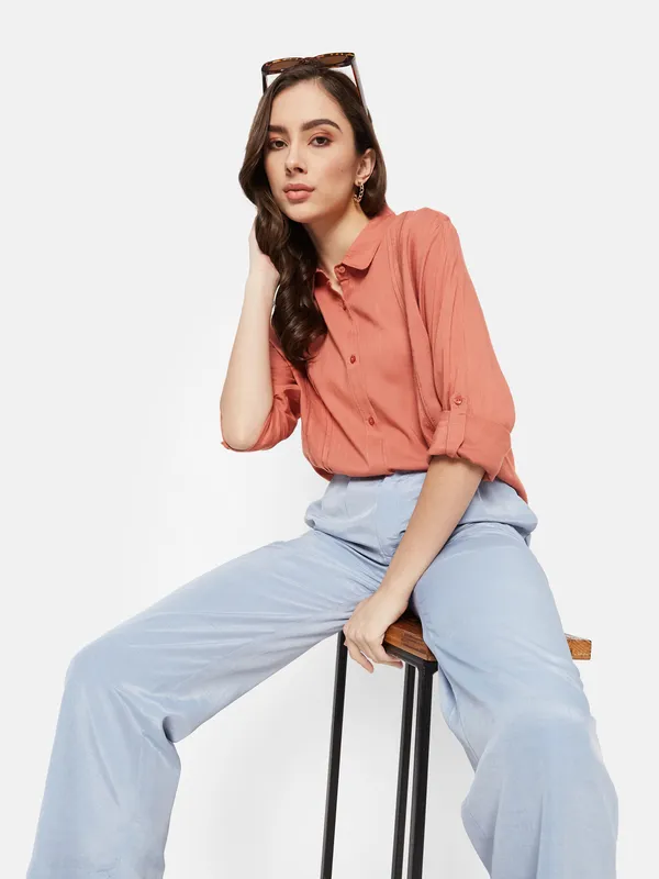 Button Down Shirt with Cuffed Sleeve