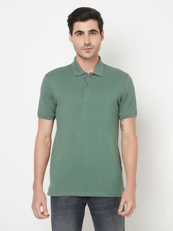 Octave Men Olive Green Polo Collar T-shirt