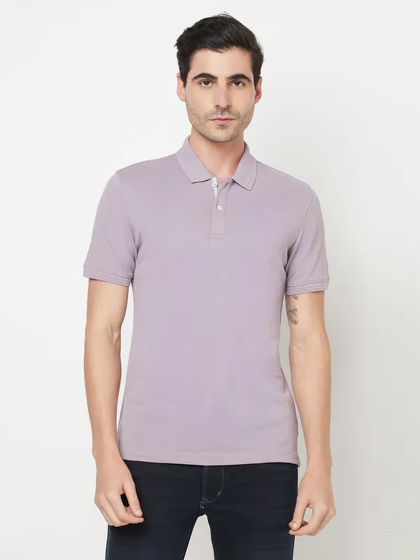 Octave Men Purple Solid Polo Collar T-shirt