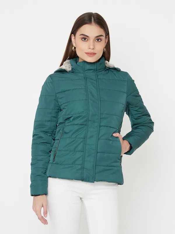 Mettle Women Green Full Sleeve Padded Jacket