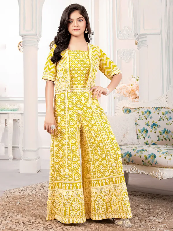 Yellow Plazo Pant Girls Girls Yellow Floral Crop Top Palazzo Set